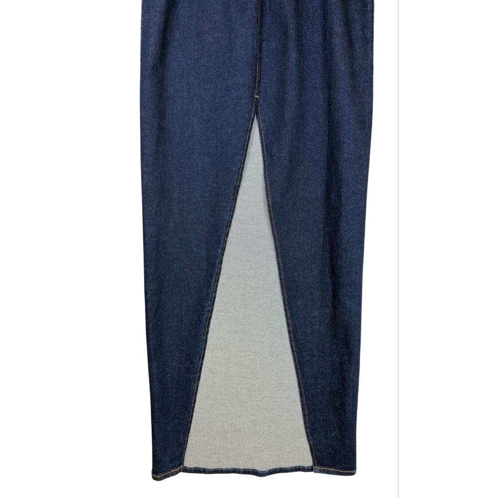GRLFRND Lena Colum Denim Maxi Dress Dark Wash Small Strapless Classy Chic Date - Picture 7 of 11